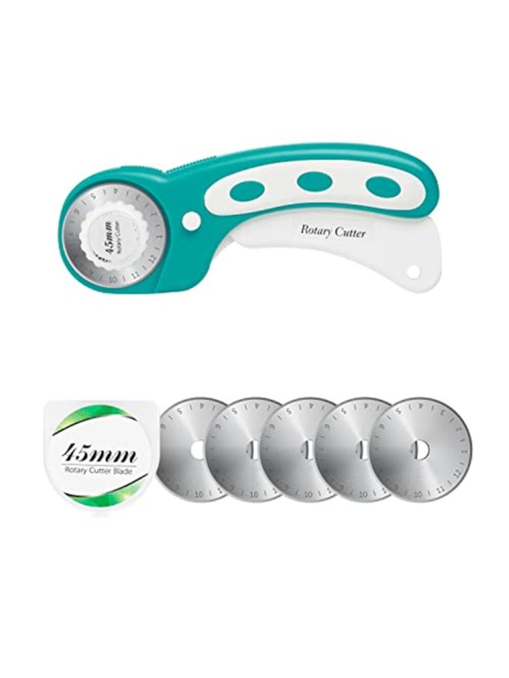 45mm Rotary Cutter with 5pcs Extra Blades, Ergonomic Handle Rolling Cutter